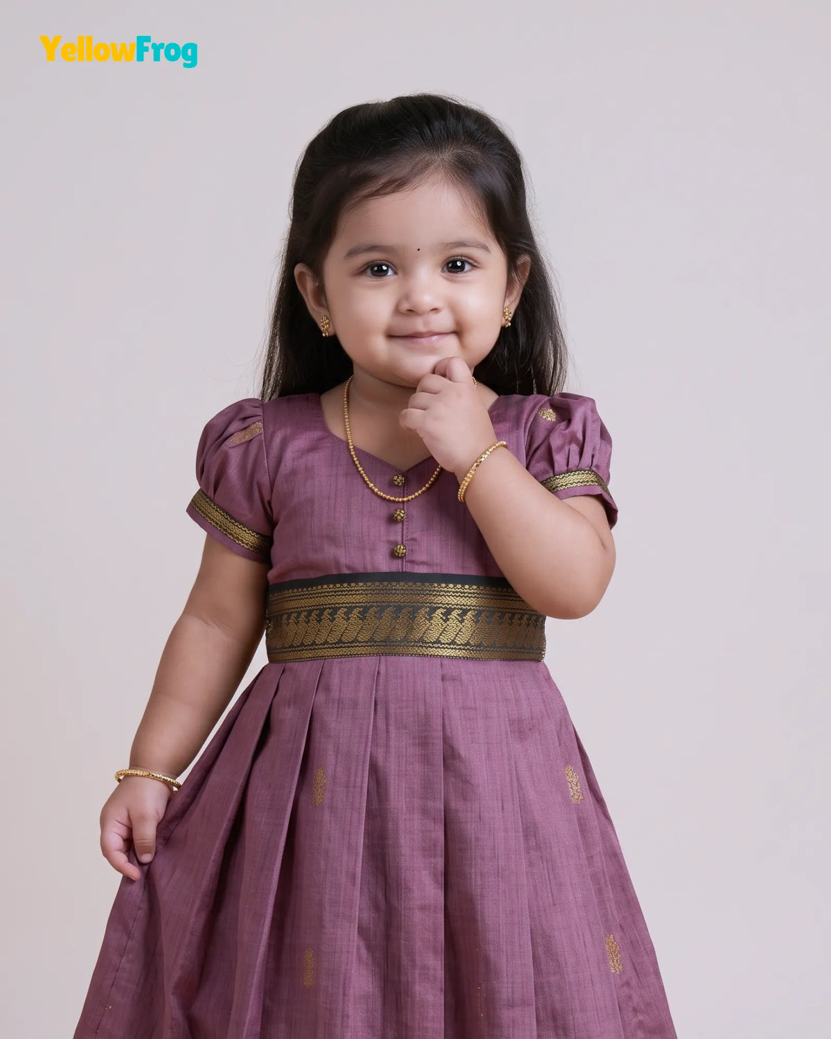 Girls Kalyani Cotton Cotton Full Gown - Mauve Black Zari PG730