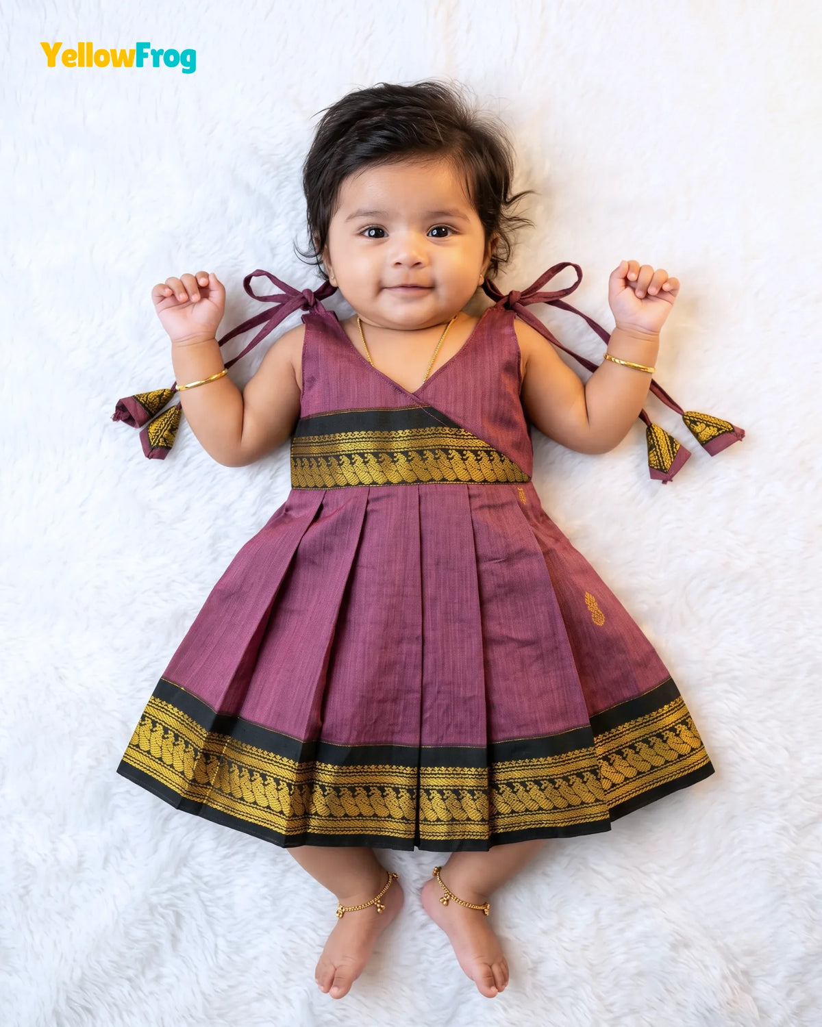 Newborn Kalyani Cotton Cotton Traditional Dress - Mauve Black Zari Frock LF2053