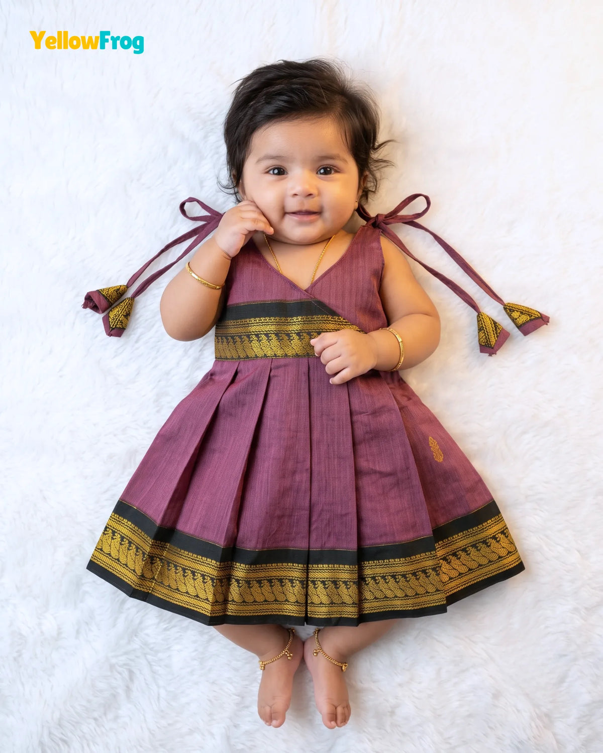 Newborn Kalyani Cotton Cotton Traditional Dress - Mauve Black Zari Frock LF2053