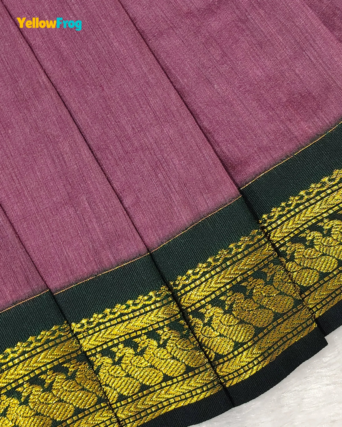 Girls Kalyani Cotton Pattu Halter Neck Pavadai Set - Mauve Green Skirt Top PPP2156