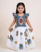 Kalamkari Print Pure Cotton Pavadai for Girls - Festive Set PPP2189