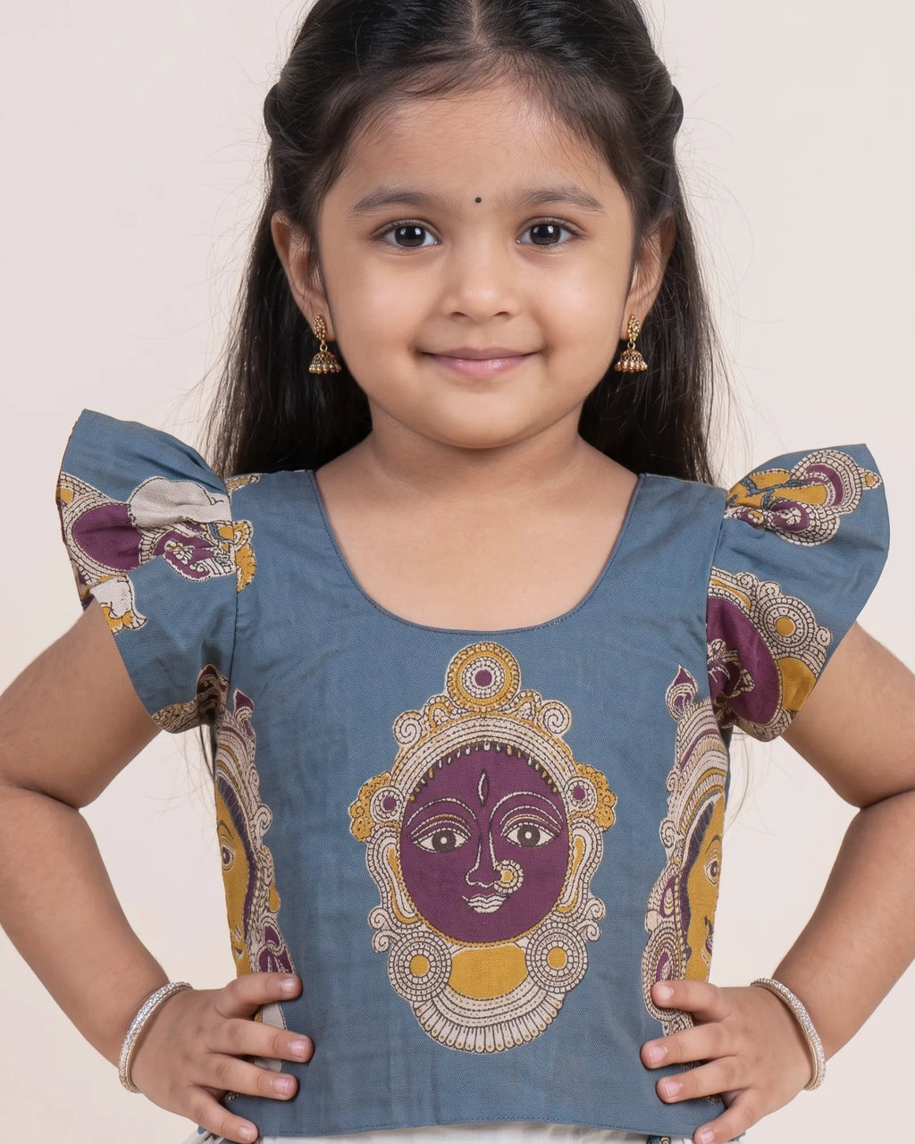 Kalamkari Print Pure Cotton Pavadai for Girls - Festive Set PPP2189