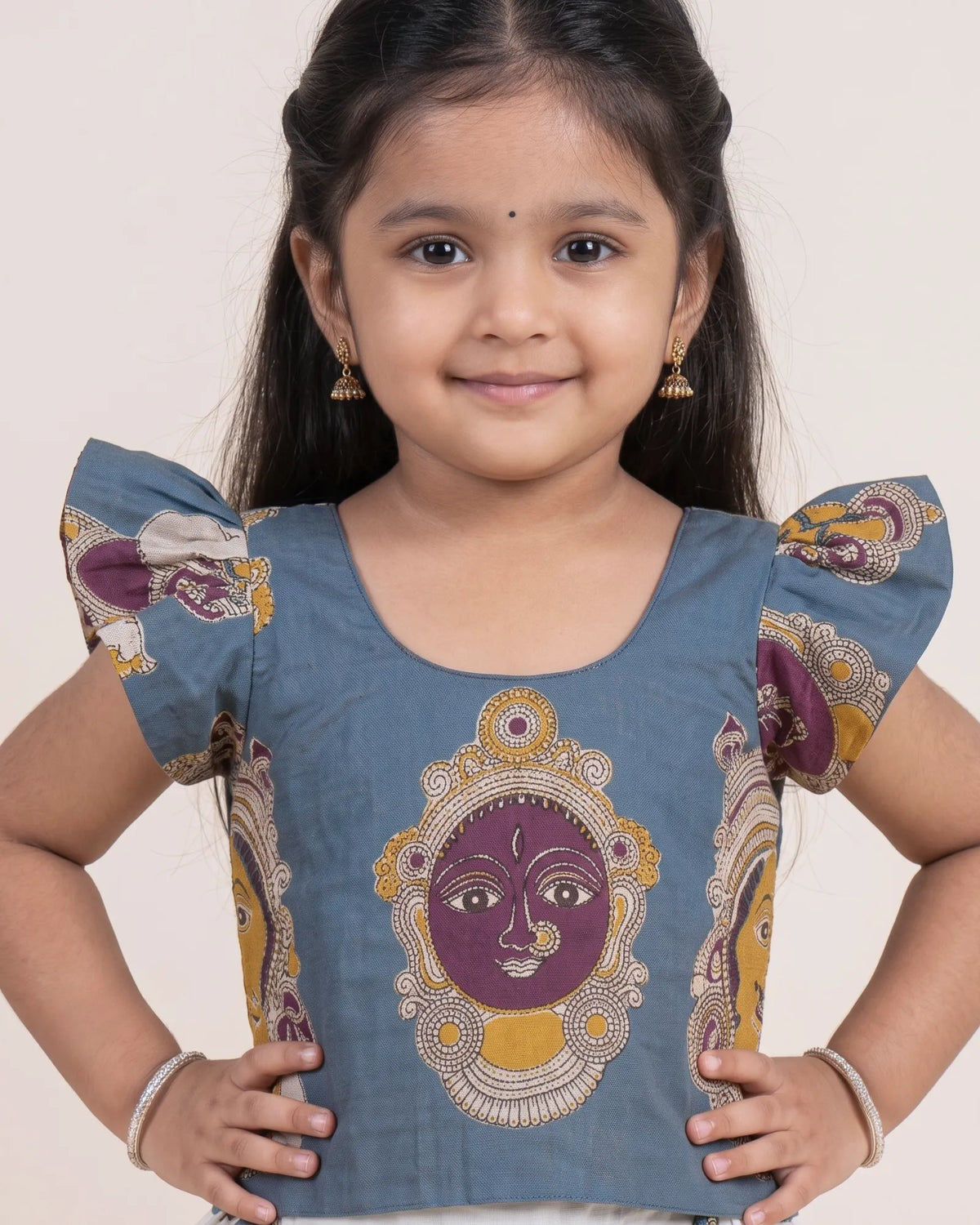 Kalamkari Print Pure Cotton Pavadai for Girls - Festive Set PPP2189