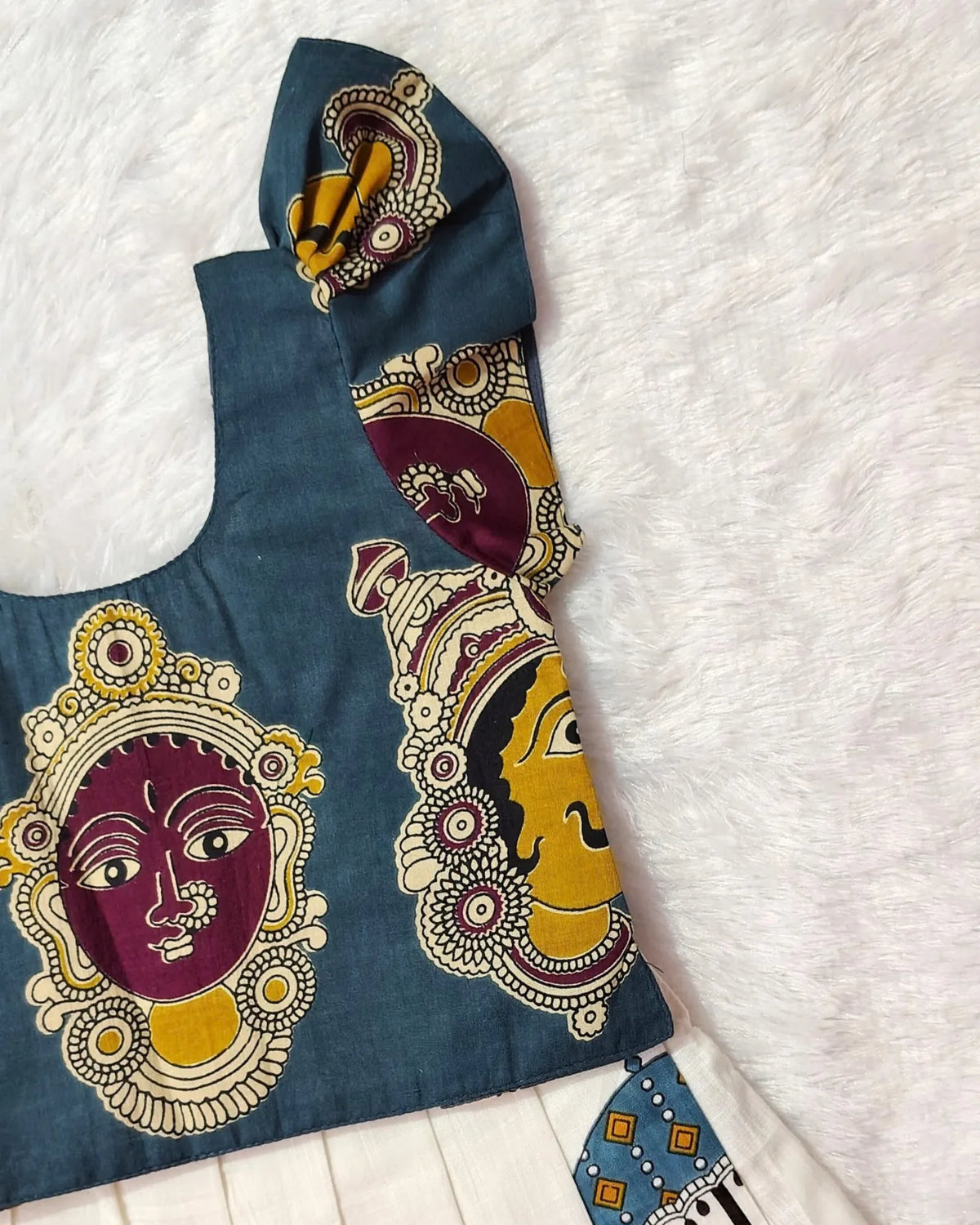 Kalamkari Print Pure Cotton Pavadai for Girls - Festive Set PPP2189