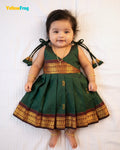 Newborn Kalyani Cotton Cotton Traditional Dress - Dark Green Zari Frock LF2054