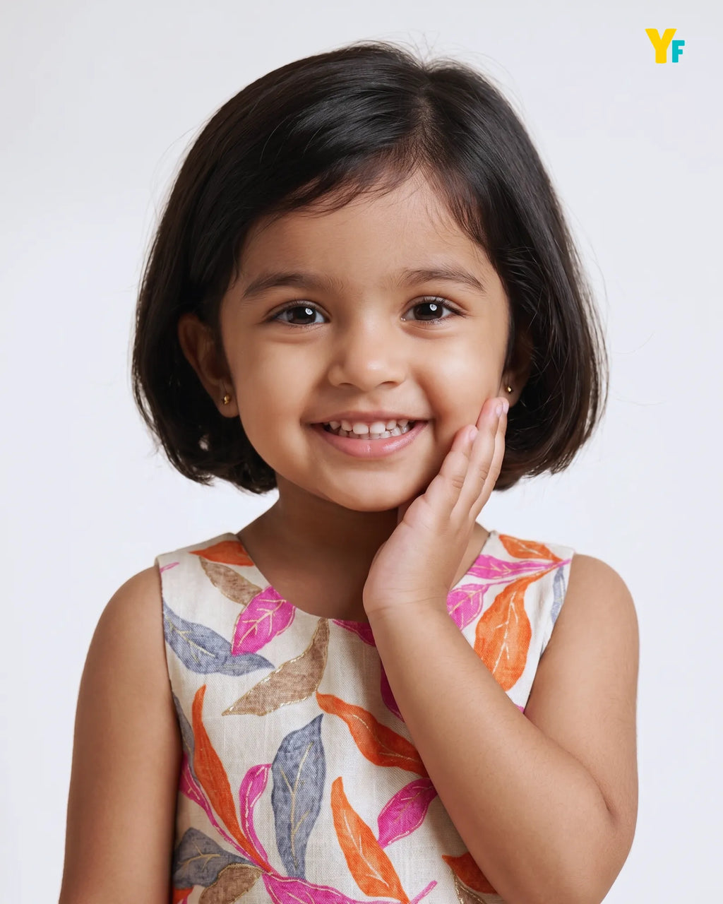Girls Pure Cotton Sleeveless Fit & Flare Dress - Pink & Orange Leaf Print Frock CF441