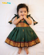 Newborn Kalyani Cotton Cotton Traditional Dress - Dark Green Zari Frock LF2054