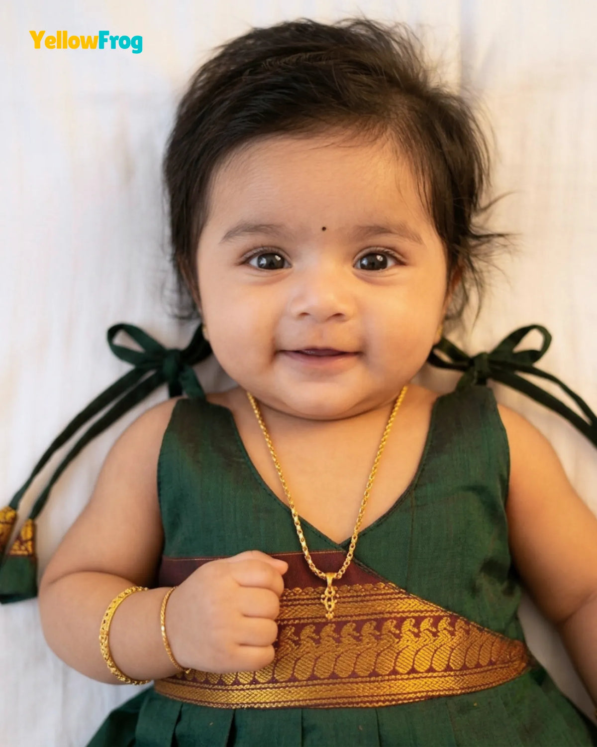 Newborn Kalyani Cotton Cotton Traditional Dress - Dark Green Zari Frock LF2054