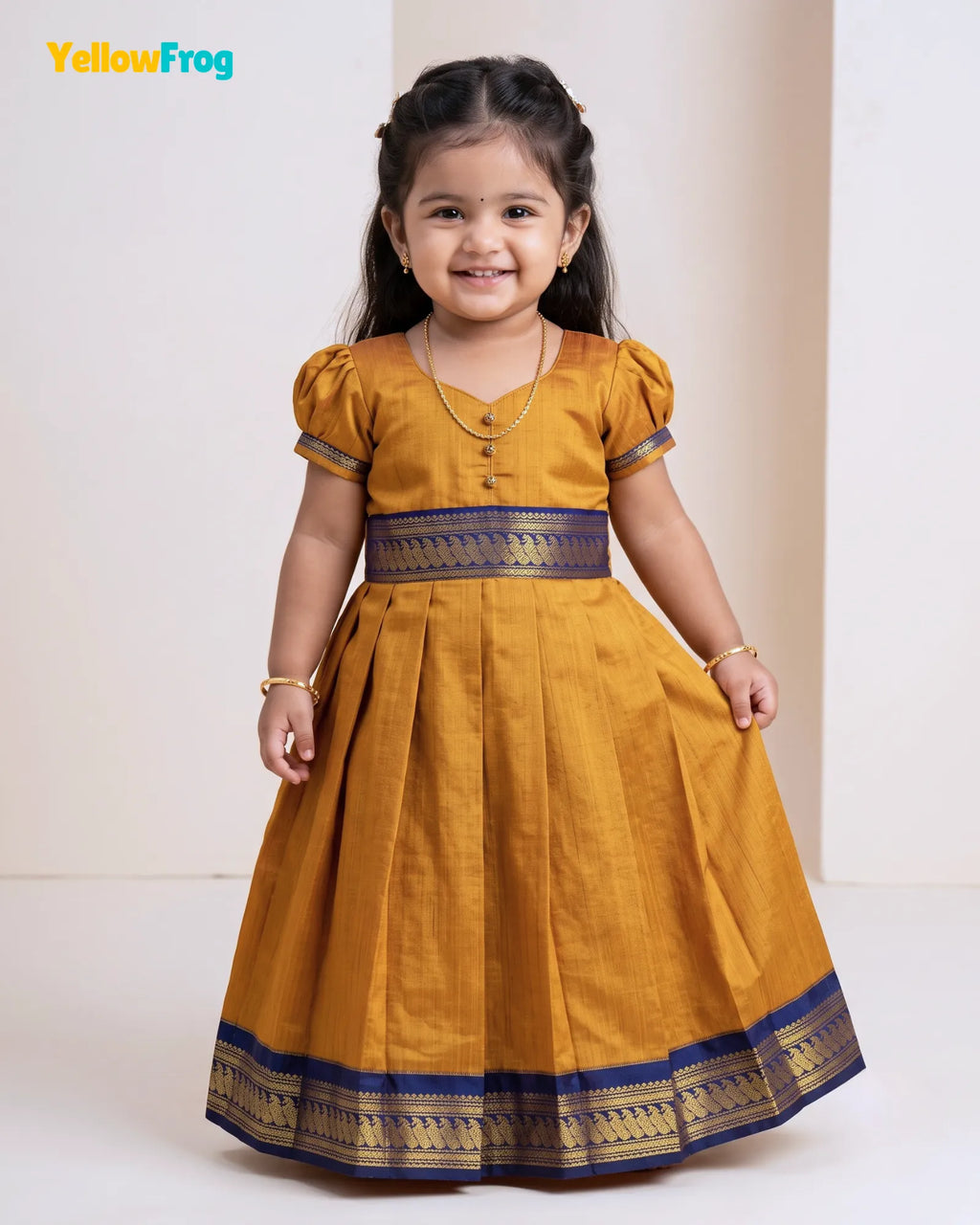 Girls Kalyani Cotton Cotton Full Gown - Mustard Gold PG729