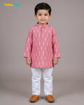 Boys Pure Cotton Ikkat Kurta Pyjama Set - Pink Ikkat with Collar KP230