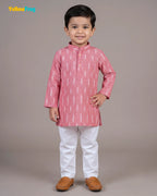 Boys Pure Cotton Ikkat Kurta Pyjama Set - Pink Ikkat with Collar KP230