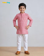 Boys Pure Cotton Ikkat Kurta Pyjama Set - Pink Ikkat with Collar KP230