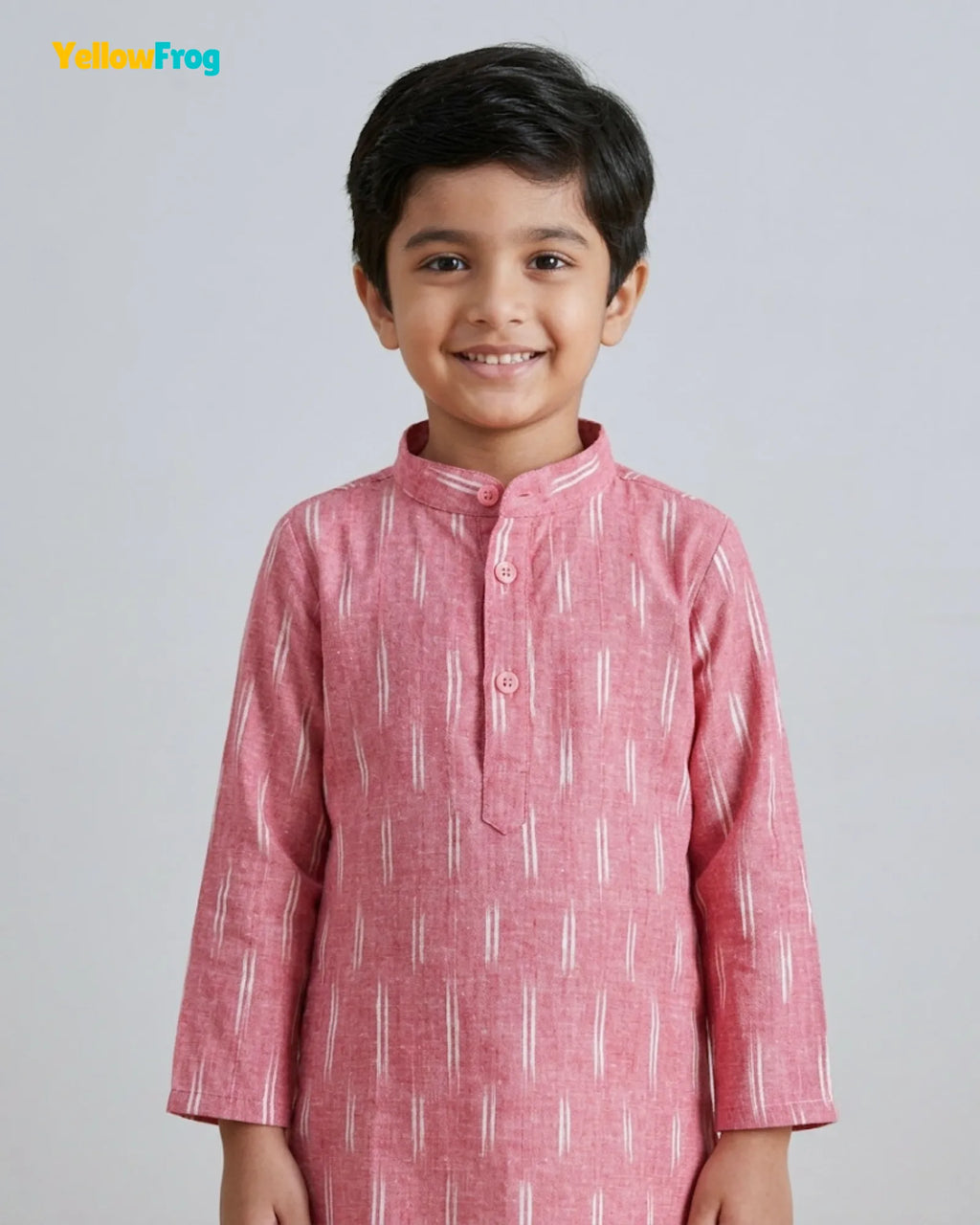 Boys Pure Cotton Ikkat Kurta Pyjama Set - Pink Ikkat with Collar KP230