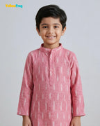 Boys Pure Cotton Ikkat Kurta Pyjama Set - Pink Ikkat with Collar KP230