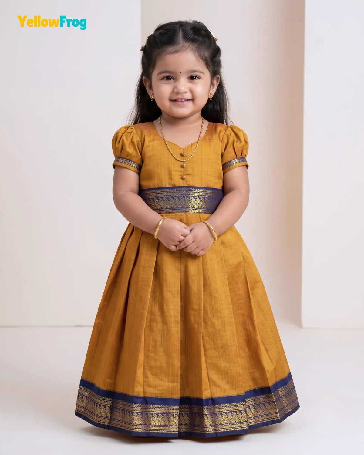 Girls Kalyani Cotton Cotton Full Gown - Mustard Gold PG729