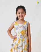 Girls Pure Cotton Dress - Bright Orange Flower With Gold Foil Print CF443