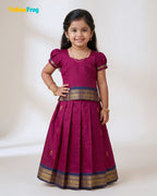 Girls Kalyani Cotton Pattu Pavadai Set - Magenta Navy PPP2165