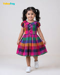 Girls Madras Check Pure Cotton Dress - Multicolor Peter Pan Collar CF444