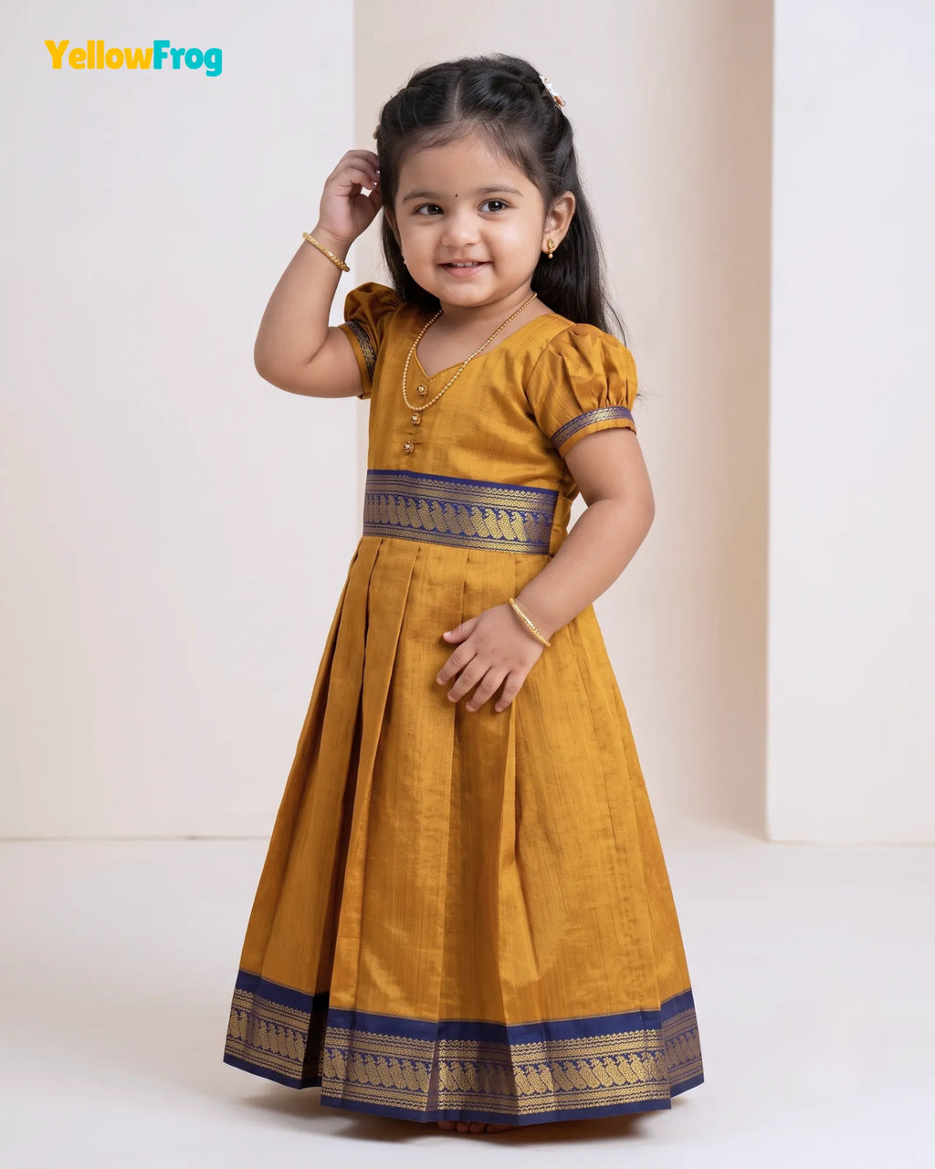 Girls Kalyani Cotton Cotton Full Gown - Mustard Gold PG729