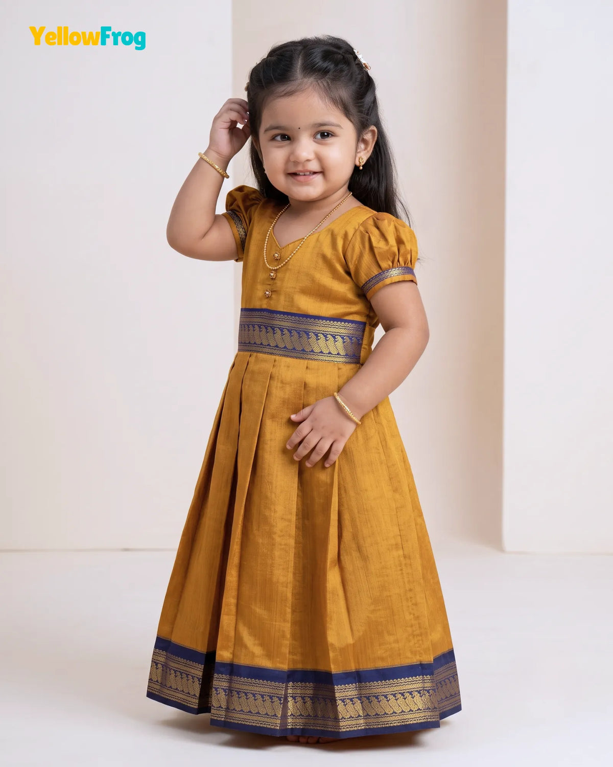 Girls Kalyani Cotton Cotton Full Gown - Mustard Gold PG729