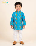 Boys Pure Cotton Ikkat Kurta Pyjama Set - Blue Ikkat KP232