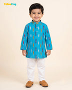Boys Pure Cotton Ikkat Kurta Pyjama Set - Blue Ikkat KP232