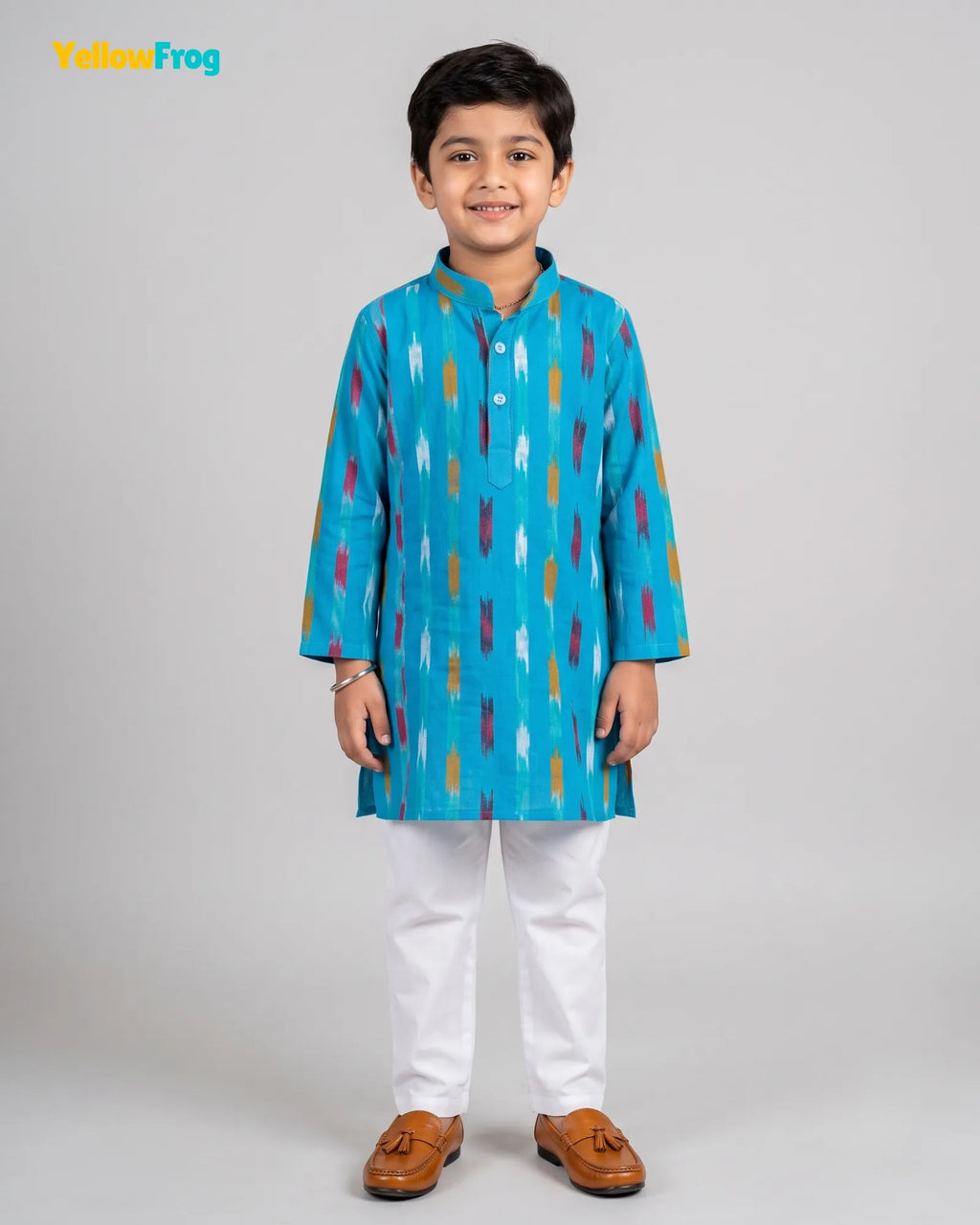 Boys Pure Cotton Ikkat Kurta Pyjama Set - Blue Ikkat KP232