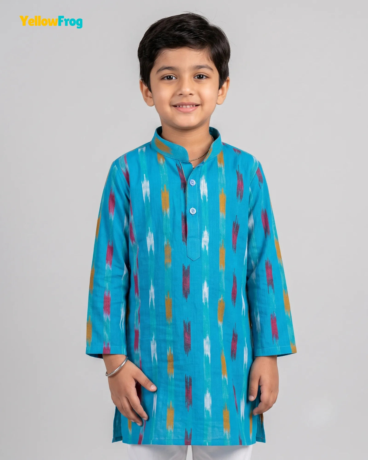 Boys Pure Cotton Ikkat Kurta Pyjama Set - Blue Ikkat KP232