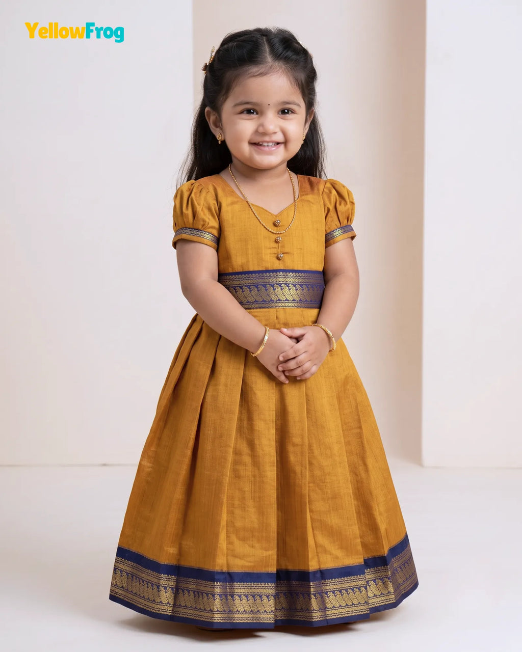 Girls Kalyani Cotton Cotton Full Gown - Mustard Gold PG729