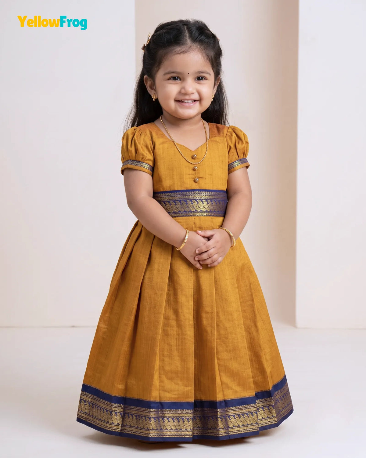Girls Kalyani Cotton Cotton Full Gown - Mustard Gold PG729