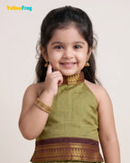 Girls Kalyani Cotton Halter Neck Pavadai Set - Olive Maroon Skirt Top PPP2167