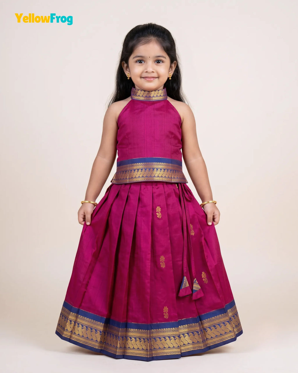 Girls Magenta Kalyani Cotton Halter Neck Pavadai Set PPP2166