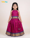 Girls Magenta Kalyani Cotton Halter Neck Pavadai Set PPP2166