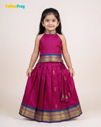 Girls Magenta Kalyani Cotton Halter Neck Pavadai Set PPP2166