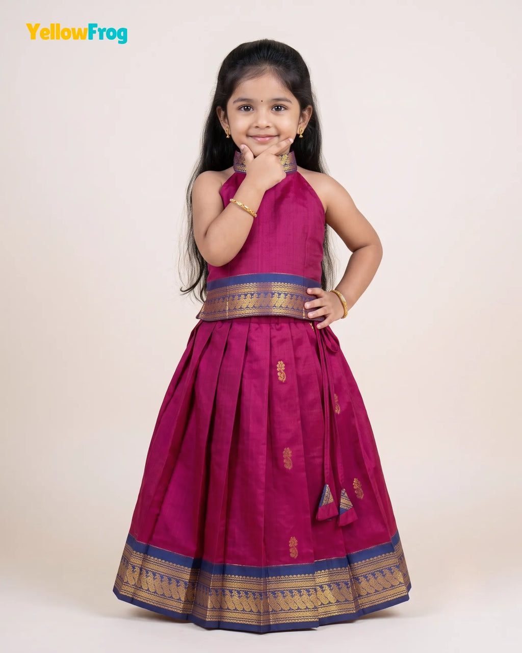 Girls Magenta Kalyani Cotton Halter Neck Pavadai Set PPP2166