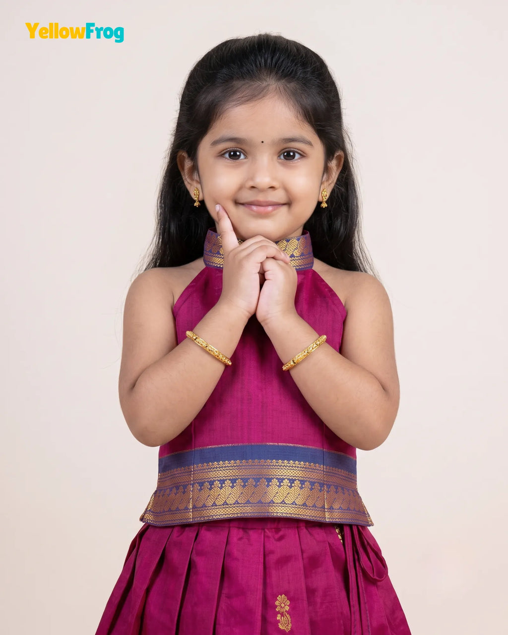 Girls Magenta Kalyani Cotton Halter Neck Pavadai Set PPP2166