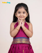 Girls Magenta Kalyani Cotton Halter Neck Pavadai Set PPP2166
