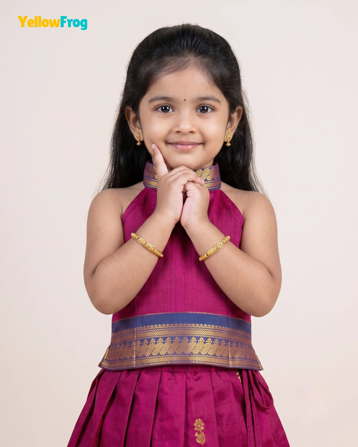 Girls Magenta Kalyani Cotton Halter Neck Pavadai Set PPP2166