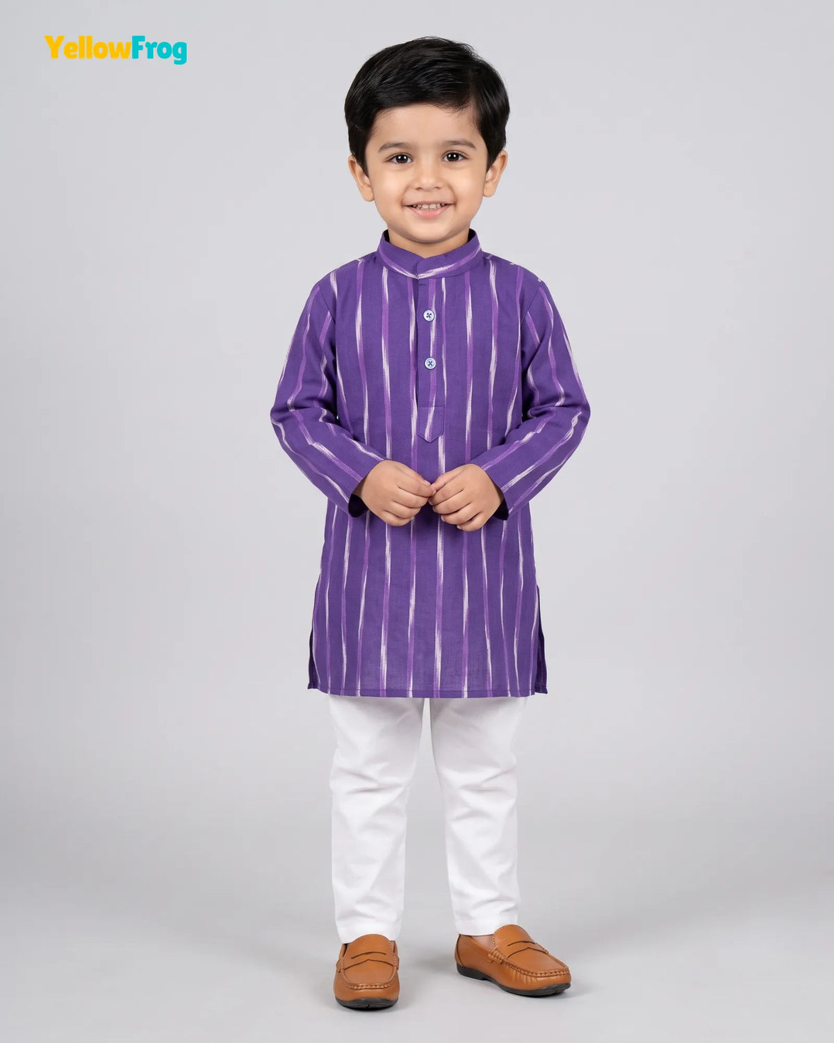 Boys Pure Cotton Ikkat Kurta Pyjama Set - Purple Striped Ikkat KP231