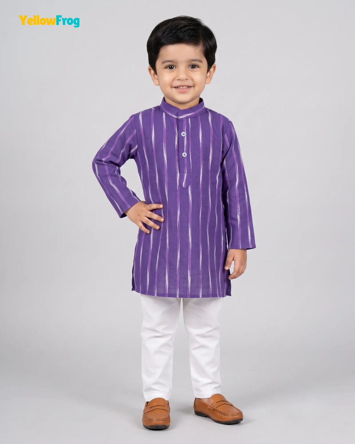Boys Pure Cotton Ikkat Kurta Pyjama Set - Purple Striped Ikkat KP231