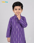 Boys Pure Cotton Ikkat Kurta Pyjama Set - Purple Striped Ikkat KP231