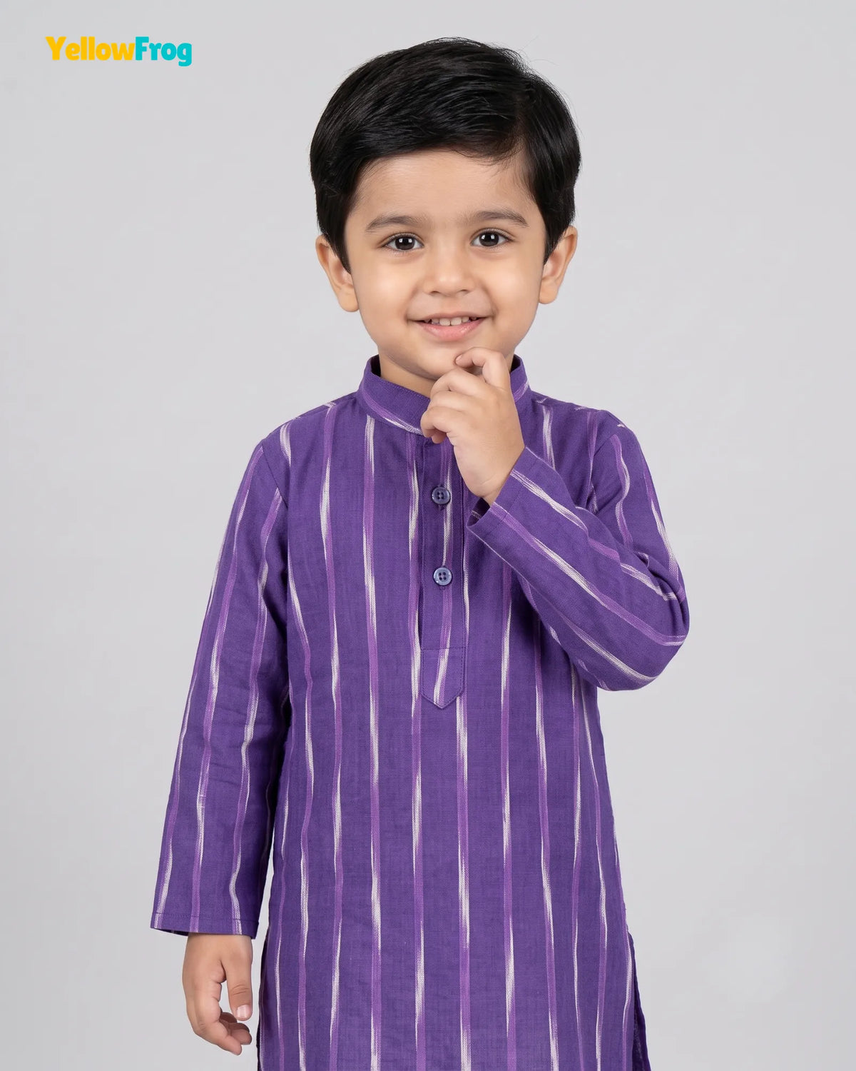 Boys Pure Cotton Ikkat Kurta Pyjama Set - Purple Striped Ikkat KP231