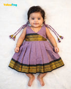 Newborn Kalyani Cotton Cotton Traditional Dress – Lilac Black Zari Frock LF2051