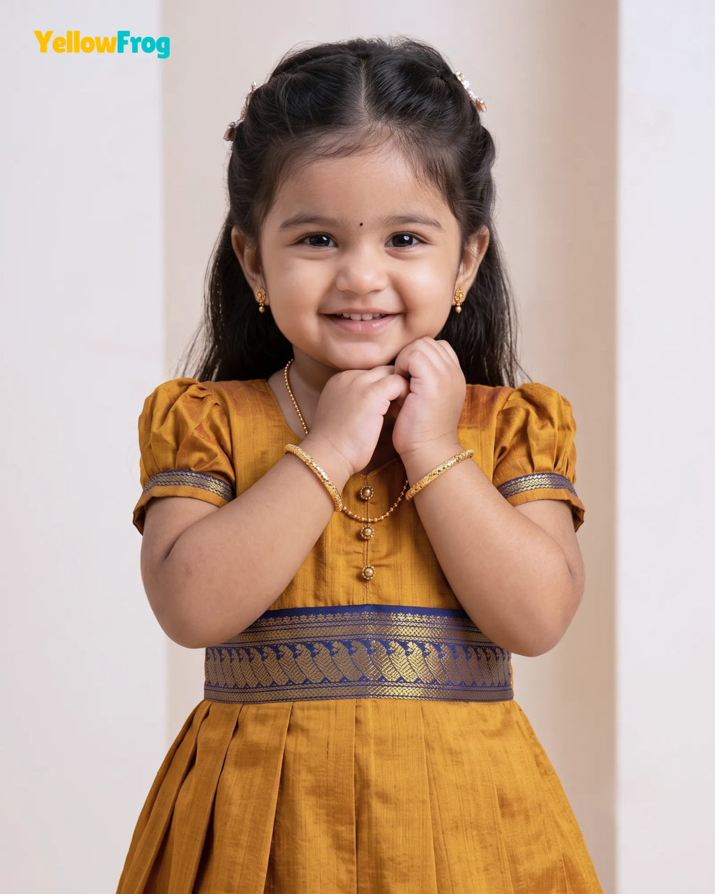 Girls Kalyani Cotton Cotton Full Gown - Mustard Gold PG729
