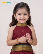 Girls Kalyani Cotton Halter Neck Pavadai Set - Maroon Green Skirt Top PPP2168