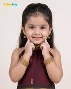 Girls Kalyani Cotton Halter Neck Pavadai Set - Dark Maroon Skirt Top PPP2169