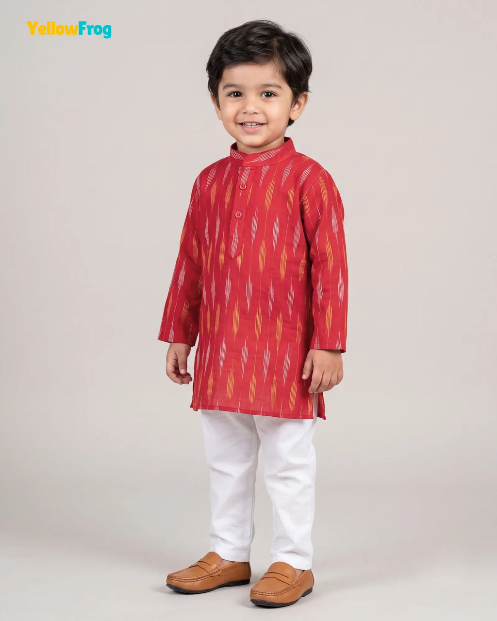 Boys Pure Cotton Ikkat Kurta Pyjama Set - Red Ikkat KP233