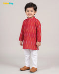 Boys Pure Cotton Ikkat Kurta Pyjama Set - Red Ikkat KP233