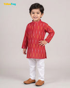 Boys Pure Cotton Ikkat Kurta Pyjama Set - Red Ikkat KP233