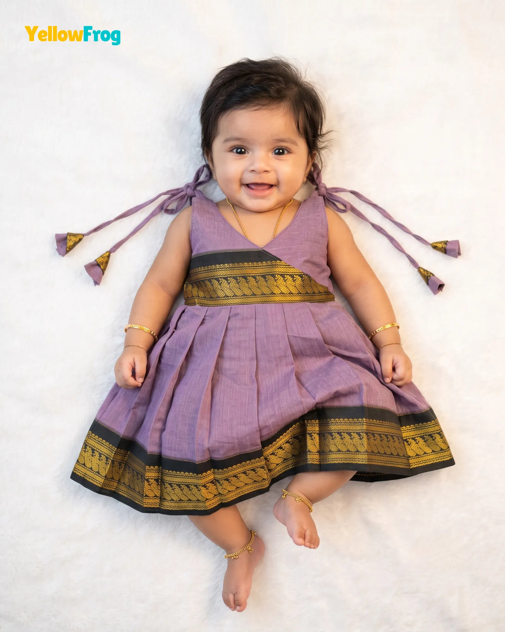 Newborn Kalyani Cotton Cotton Traditional Dress – Lilac Black Zari Frock LF2051